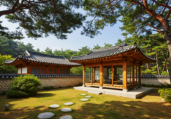 JPG 나무 편집이미지 전통 건축 문화 자연 휴식 한옥 한국 풍경 여름 평화 정원 산책로 조경 편집실사 AI포토 AI콘텐츠 한옥스테이 식물 한국전통 계절 아시아 길 컨셉 고건축 CG 생태계 숙박 파일형식