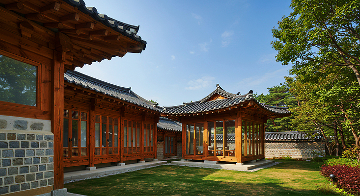 JPG 편집이미지 전통 건축물 전통문화 여유 자연 한옥 한국 햇빛 마을 주방 조경 뷰티풀 오후 고택 편집실사 AI포토 AI콘텐츠 한옥스테이 한국전통 건축 감정 아시아 문화 고건축 태양 CG 생태계 숙박 파일형식