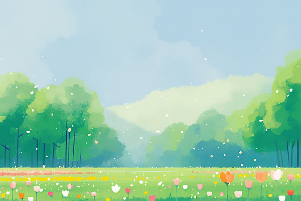 JPG 나무 계절 꽃 컬러 여행 꽃밭 일러스트 자연 하늘 풍경 초원 초록색 여름 소풍 평화 튤립 즐거움 뷰티풀 풍경화 국내일러스트 AI일러스트 AI콘텐츠 식물 감정 컨셉 야외활동 그림 생태계 파일형식