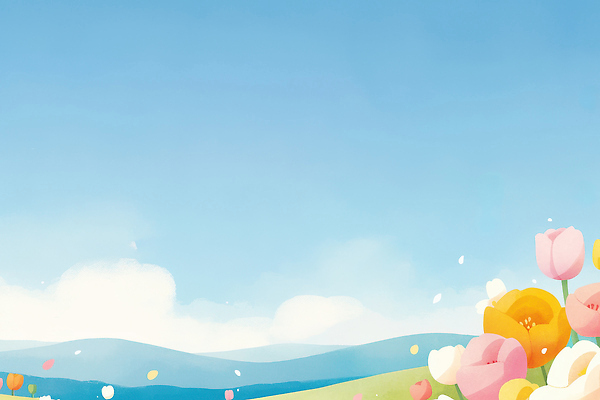 JPG 꽃 감정 여유 컬러 일러스트 자연 따뜻함 밝음 풍경 햇빛 봄 언덕 조화 만개 뷰티풀 풍경화 국내일러스트 AI일러스트 AI콘텐츠 식물 계절 태양 그림 생태계 파일형식