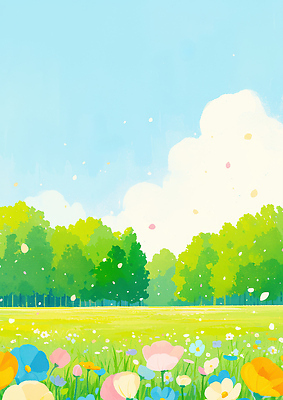 JPG 구름 꽃 여유 컬러 일러스트 자연 하늘 생명 바람 풍경 잔디 초원 여름 파란색 평화 신선 뷰티풀 국내일러스트 AI일러스트 AI콘텐츠 자연요소 식물 계절 감정 컨셉 날씨 생태계 파일형식