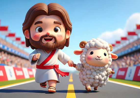 JPG 동물 편집이미지 캐릭터 행복 길 스포츠 웃음 걷기 양 예수 군중 즐거움 순간 이미지편집 AI컴퓨터그래픽 AI콘텐츠 감정 포유류 모션 표정 사람 신_종교 파일형식