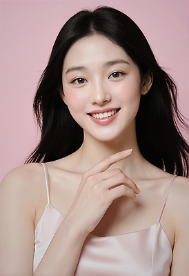 JPG 편집이미지 헤어스타일 여자 분홍색 포즈 백그라운드 손가락 미소 청춘 매력적 턱 초상화 뷰티풀 의료성형뷰티 스타일 편집실사 AI인물포토 AI콘텐츠 손 컬러 컨셉 표정 사람 CG 그림 파일형식 AI포토