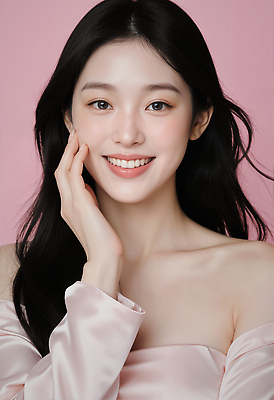 JPG 편집이미지 패션 감정 얼굴 카메라 기쁨 매력적 검은머리 스킨케어 뷰티풀 의료성형뷰티 스타일 분홍색배경 편집실사 AI인물포토 AI콘텐츠 헤어스타일 분홍색 백그라운드 컨셉 신체부위 전자제품 뷰티 CG 파일형식 AI포토