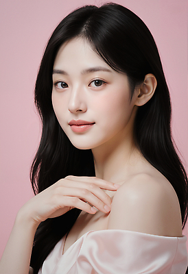 JPG 편집이미지 긴머리 여자 분홍색 백그라운드 표정 청춘 우아함 피부 조화 뷰티풀 의료성형뷰티 편집실사 AI인물포토 AI콘텐츠 헤어스타일 컬러 컨셉 사람 신체부위 CG 파일형식 AI포토