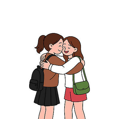 여자 행복 감정 가방 일러스트 관계 포옹 함께함 따뜻함 사랑 미소 웃음 일상 친구 믿음 우정 수능 만남 소중 수험생 격려 순간 지원 국내일러스트 AI파일 잡화 컨셉 안기 모션 고등학생 표정 사람 라이프 시험 파일형식 벡터