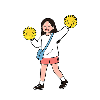 스포츠 포즈 일러스트 학교 모션 표정 웃음 소녀 여름 수능 에너지 즐거움 수험생 열정 체육대회 긍정적 응원봉 국내일러스트 AI파일 계절 여자 교육 감정 어린이 응원 고등학생 시험 체육 대회 파일형식 벡터