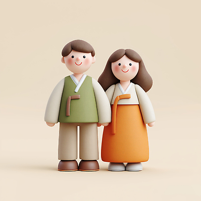 JPG 편집이미지 전통 디자인 커플 옷 여자 남자 문화 컬러 한국 장식 귀여움 촬영 스탠드 한복 편집3D AI컴퓨터그래픽 AI콘텐츠 한국전통 아시아 컨셉 관계 조명 사람 3D 전통의상 파일형식