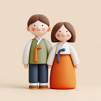 JPG 편집이미지 캐릭터 여자 남자 문화 백그라운드 한국 따뜻함 사랑 미소 봄 만남 전통의상 한복 조화 편집3D AI컴퓨터그래픽 AI콘텐츠 한국전통 전통 계절 감정 아시아 컨셉 표정 사람 3D 파일형식