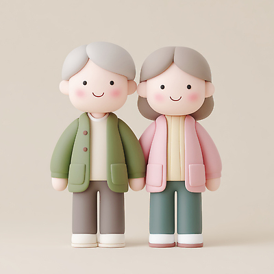 JPG 편집이미지 캐릭터 디자인 부부 옷 감정 인형 컬러 미소 동상 귀여움 표현 편안함 오브젝트 조화 편집3D AI컴퓨터그래픽 AI콘텐츠 커플 컨셉 표정 조형물 3D 감각 기념물 파일형식