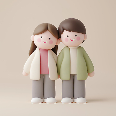 JPG 편집이미지 캐릭터 인형 컬러 스튜디오 사랑 미소 조형물 귀여움 표현 도자기 그림 팬시 나란히 편집3D AI컴퓨터그래픽 AI콘텐츠 감정 컨셉 표정 미술 3D 파일형식