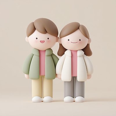 JPG 편집이미지 캐릭터 디자인 커플 인형 컬러 하늘색 따뜻함 장난감 부드러움 조화 나란히 베이지색 편집3D AI컴퓨터그래픽 AI콘텐츠 관계 파란색 3D 감각 파일형식