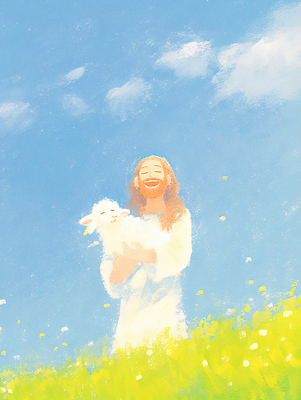 JPG 동물 꽃 행복 감정 종교 일러스트 자연 하늘 생명 사랑 미소 풍경 잔디 파란색 평화 기쁨 양 예수 성직자 국내일러스트 AI일러스트 AI콘텐츠 식물 컬러 컨셉 포유류 표정 신_종교 생태계 파일형식