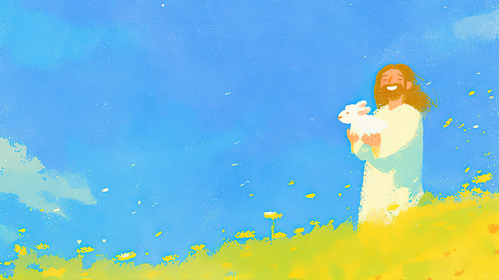 JPG 꽃 행복 종교 일러스트 자연 하늘 미소 사람 풍경 초원 초록색 햇빛 평화 기쁨 양 예수 그리기 성직자 국내일러스트 AI일러스트 AI콘텐츠 식물 감정 컬러 컨셉 포유류 모션 표정 태양 신_종교 생태계 파일형식