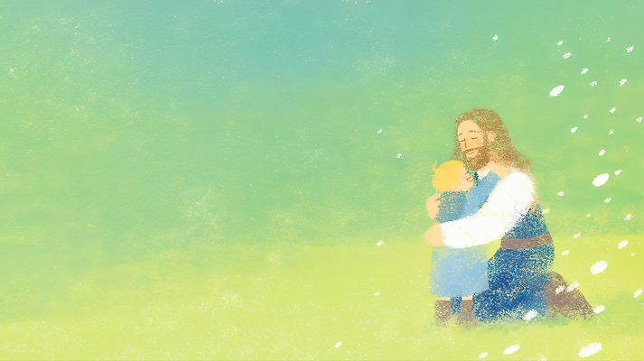 JPG 남자 행복 감정 어린이 일러스트 관계 포옹 자연 함께함 따뜻함 사랑 안전 라이프 초록색 평화 기쁨 부름 위로 순간 국내일러스트 AI일러스트 AI콘텐츠 컬러 컨셉 안기 모션 사람 생활 생태계 파일형식