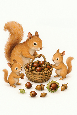 JPG 동물 일러스트 가족 모션 자연 놀이 생명 동물원 풍경 바구니 귀여움 수확 가을 숲 수집 다람쥐 도토리 조화 자연물 국내일러스트 AI일러스트 AI콘텐츠 계절 컨셉 농업 관계 견과류 설치류 생태계 파일형식