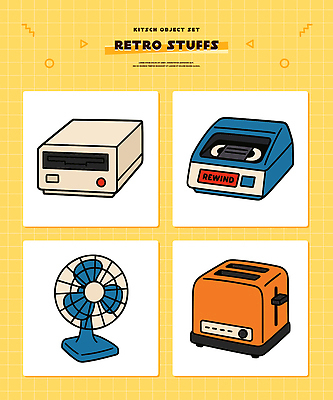 디자인 문화 컬러 일러스트 전자제품 유행 가전제품 카세트테이프 빈티지 팬 배열 복고 아날로그 감성 토스트기 스타일 국내일러스트 AI파일 컨셉 파일형식 벡터