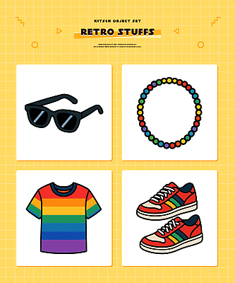 디자인 패션 신발 티셔츠 일러스트 팔찌 세트 컬러풀 선글라스 유행 오브젝트 모던 복고 개성 아이템 스타일 국내일러스트 AI파일 안경 컬러 셔츠 장신구 파일형식 벡터