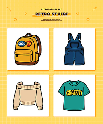 디자인 옷 패션 컬러 일러스트 배낭 그래픽 캐주얼 유행 빈티지 스웨터 멜빵바지 니트 아이템 젠틀맨 스타일 국내일러스트 AI파일 컨셉 상의 가방 바지 멜빵 파일형식 벡터