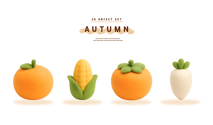 PSD 모델 편집이미지 디자인 채소 과일 귤 옥수수 세트 귀여움 가을 온라인 색감 순무 디지털아트 편집3D 계절 컨셉 곡류 3D 파일형식