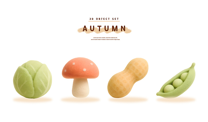 PSD 식물 편집이미지 캐릭터 디자인 채소 그래픽 3D 과자 버섯 전시 가을 오브젝트 완두콩 땅콩 편집3D 계절 디저트 콩 견과류 디지털합성 파일형식