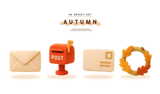 PSD 편집이미지 자연 장식 세트 화환 전시 우체통 가을 편지 우편물 오브젝트 엽서 감성 색감 편집3D 계절 꽃 컨셉 3D 생태계 파일형식