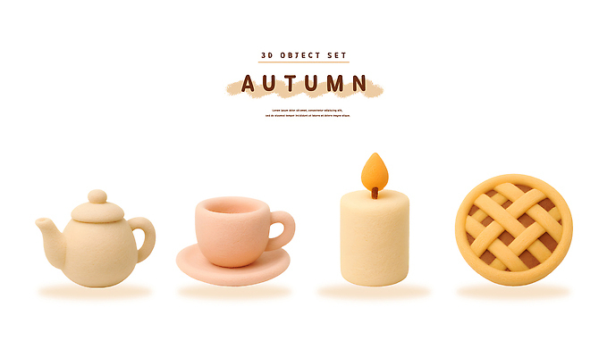 PSD 편집이미지 디자인 초 주전자 따뜻함 그래픽 컵 세트 가을 오브젝트 그림 파이 감성 창의성 테마 편집3D 식기 계절 빵 컨셉 주방용품 3D 파일형식