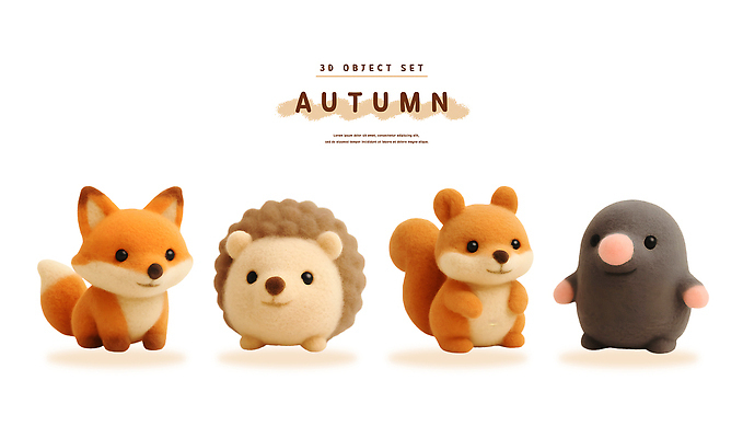 PSD 동물 편집이미지 캐릭터 디자인 장식 세트 장난감 3D 가을 오브젝트 다람쥐 여우 고슴도치 두더지 편집3D 계절 포유류 설치류 디지털합성 파일형식