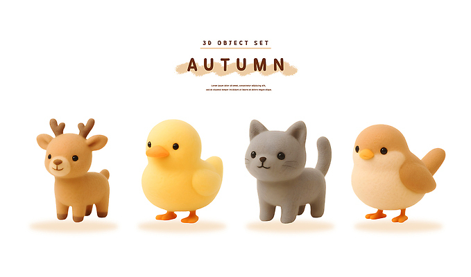 PSD 동물 편집이미지 캐릭터 디자인 사슴 병아리 장식 세트 모형 귀여움 고양이 가을 그림 참새 편집3D 계절 컨셉 포유류 조류 반려동물 3D 파일형식