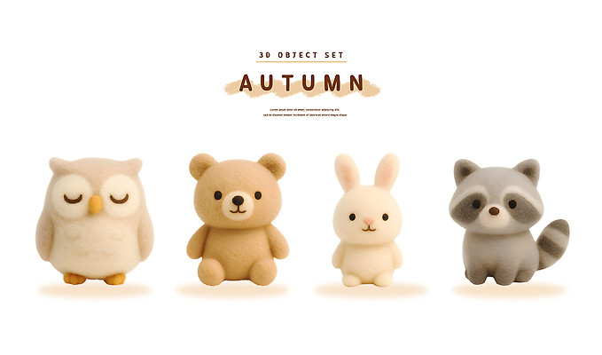PSD 편집이미지 디자인 인형 동물캐릭터 곰 장식 귀여움 토끼 오브젝트 부엉이 너구리 편집3D 동물 캐릭터 컨셉 포유류 조류 반려동물 3D 파일형식