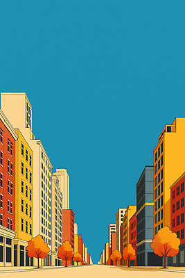 JPG 디자인 컬러 일러스트 하늘 날씨 거리 풍경 여러명 건물 일상 파란색 햇빛 도시 구조물 가로수 소음 생동감 국내일러스트 AI일러스트 AI콘텐츠 건축물 건축 다수 사람 라이프 태양 소리 파일형식