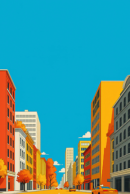 JPG 나무 디자인 건축 예술 컬러 단풍 일러스트 거리 거리풍경 풍경 건물 일상 그래픽 햇빛 평화 고요 가을 도시 도심 청명 국내일러스트 AI일러스트 AI콘텐츠 식물 건축물 계절 컨셉 잎 라이프 태양 파일형식