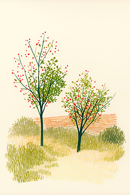 JPG 나무 식물 열매 예술 컬러 일러스트 자연 생명 풍경 잔디 초원 빨간색 초록색 여름 농장 고요 일몰 생태 뷰티풀 접착풀 국내일러스트 AI일러스트 AI콘텐츠 계절 농업 문구용품 노을 풀_접착제 생태계 파일형식