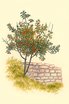 JPG 식물 농업 일러스트 자연 생명 귤 돌담 건강 풍경 초원 초록색 여름 햇빛 정원 수확 과수원 유기농 원예 귤나무 국내일러스트 AI일러스트 AI콘텐츠 나무 웰빙 계절 산업 컬러 과일 취미 담장 태양 돌_바위 생태계 파일형식