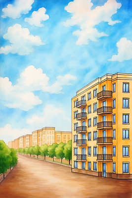 JPG 나무 구름 여유 예술 백그라운드 일러스트 자연 거리 아파트 주택 풍경 사람없음 건물 일상 도시풍경 햇빛 노란색 평화 환경 도시 국내일러스트 AI일러스트 AI콘텐츠 자연요소 식물 건축물 감정 컬러 컨셉 라이프 태양 생태계 파일형식