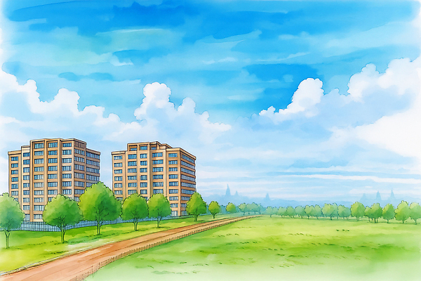 JPG 나무 구름 공원 일러스트 자연 하늘 부동산 아파트 풍경 잔디 건물 생활 장식 초록색 평화 환경 맑음 산책로 도시 지역 국내일러스트 AI일러스트 AI콘텐츠 자연요소 식물 건축물 공공시설 길 컬러 컨셉 날씨 주택 재산 생태계 파일형식