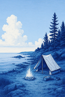 JPG 나무 바다 여행 일러스트 자연 하늘 휴식 텐트 풍경 해변 야외 여름 파란색 평화 식사 캠핑 바위 모닥불 동해 국내일러스트 AI일러스트 AI콘텐츠 식물 계절 컬러 컨셉 불 레저 한국 캠핑도구 돌_바위 생태계 파일형식