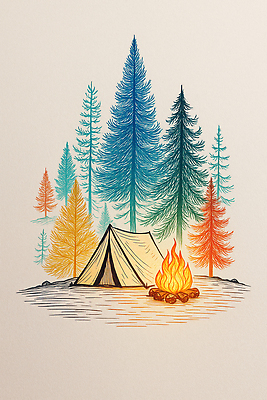 JPG 나무 사계절 여행 백그라운드 일러스트 자연 아웃도어 텐트 생활 여름 소풍 평화 고요 캠핑 탐험 숲 장작 모닥불 힐링 국내일러스트 AI일러스트 AI콘텐츠 식물 계절 컨셉 불 레저 캠핑도구 야외활동 생태계 파일형식