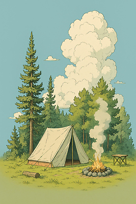JPG 나무 구름 여행 일러스트 자연 불꽃 휴식 텐트 취미 소풍 야외활동 평화 환경 캠핑 탐험 도전 숲 모닥불 긴급상황 치유 국내일러스트 AI일러스트 AI콘텐츠 자연요소 식물 컨셉 불 레저 캠핑도구 긴급 생태계 파일형식