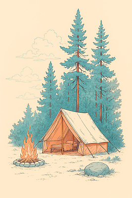 JPG 나무 여행 겨울 일러스트 모션 자연 하늘 휴식 산 텐트 풍경 취미 야외 평화 캠핑 바위 뜨거움 숲 모닥불 조용 국내일러스트 AI일러스트 AI콘텐츠 식물 계절 컨셉 불 레저 캠핑도구 돌_바위 생태계 파일형식