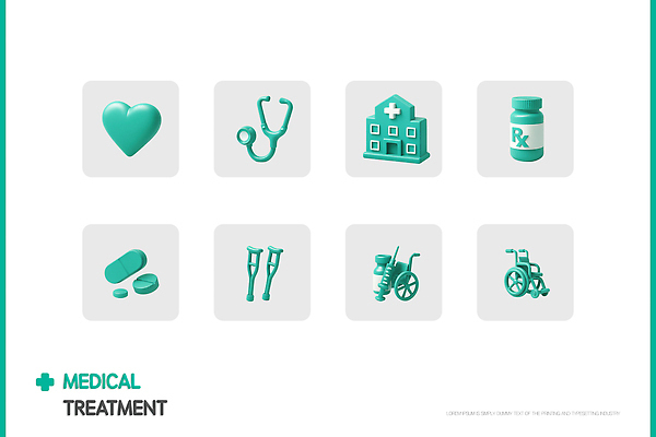 PSD 아이콘 의학 건강 병원 치료 3D아이콘 알약 약 환자 의사 질병 휠체어 재활 처방전 의료진 파일형식