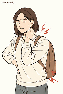 PSD 여자 포즈 가방 일러스트 스트레스 건강 피곤 일상 생활 치료 스트레칭 고통 무게 오브젝트 어깨 긴장 목통증 허리통증 보건 불편함 국내일러스트 잡화 감정 컨셉 의학 사람 라이프 신체부위 운동 감각 파일형식