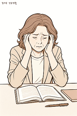 PSD 여자 감정 일러스트 스트레스 직장 피곤 책 비즈니스라이프 펜 마음 업무 작업 불안 집중 책상 고민 책임감 현실 국내일러스트 라이프스타일 가구 컨셉 회사 사람 필기구 파일형식