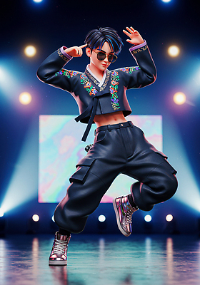 JPG 편집이미지 옷 패션 음악 조명 사람 공연 댄서 에너지 무대 표현 춤 군중 열정 이미지편집 AI컴퓨터그래픽 AI콘텐츠 직업 감정 문화예술 이벤트 파일형식