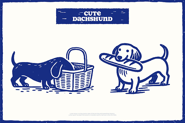 동물 캐릭터 빵 백그라운드 패턴 일러스트 모션 놀이 친구 바구니 귀여움 유머 개 강아지 닥스훈트 즐거움 그림 국내일러스트 AI파일 감정 음식 컨셉 무늬 포유류 관계 반려동물 파일형식 벡터