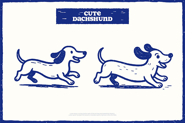 캐릭터 행복 반려견 포즈 일러스트 모션 반려동물 귀여움 표현 그리기 개 닥스훈트 단순화된 스타일 국내일러스트 AI파일 동물 감정 컨셉 포유류 파일형식 벡터