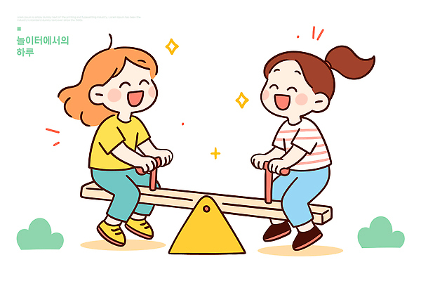 공원 어린이 일러스트 모션 놀이 건강 웃음 두명 여름 친구 햇빛 놀이기구 즐거움 그네 국내일러스트 AI파일 계절 공공시설 감정 관계 표정 사람 태양 파일형식 벡터