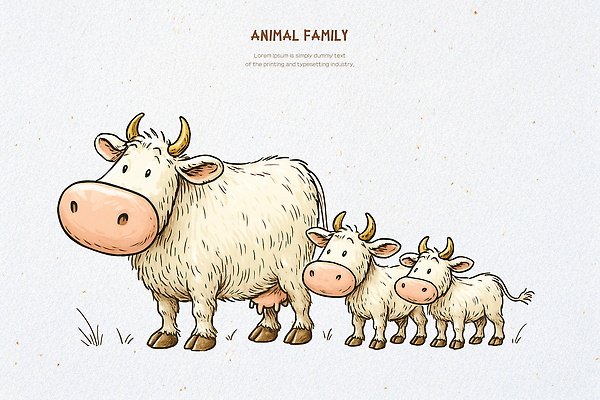 PSD 동물 캐릭터 전통 일러스트 가족 자연 생명 함께함 농장 평화 귀여움 목초지 소 생태 송아지 동물그림 목가 국내일러스트 새끼 컨셉 농업 포유류 관계 목장 생태계 파일형식 초원_자연