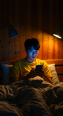 JPG 편집이미지 휴식 조명 기술 청년 생활 스마트폰 청춘 방 침대 밤 편안함 집중 소통 의료성형뷰티 편집실사 AI인물포토 AI콘텐츠 가구 컨셉 성인 핸드폰 스마트기기 견과류 감각 CG 파일형식 AI포토
