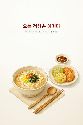 PSD 전통 한식 채소 일러스트 식탁 아침 반찬 따뜻함 건강 요리 일상 숟가락 식사 고명 맛 전 국수 점심 색감 잔치국수 국내일러스트 주간 음식 컨셉 탁자 수저 라이프 면류 파일형식